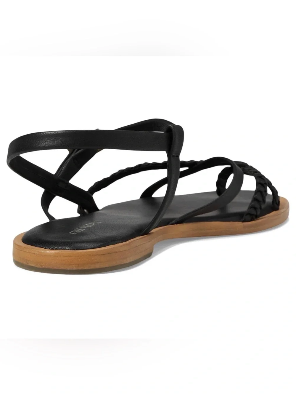 NEW Free People Sunny Days Leather Black Braided Strap Flat Sandals